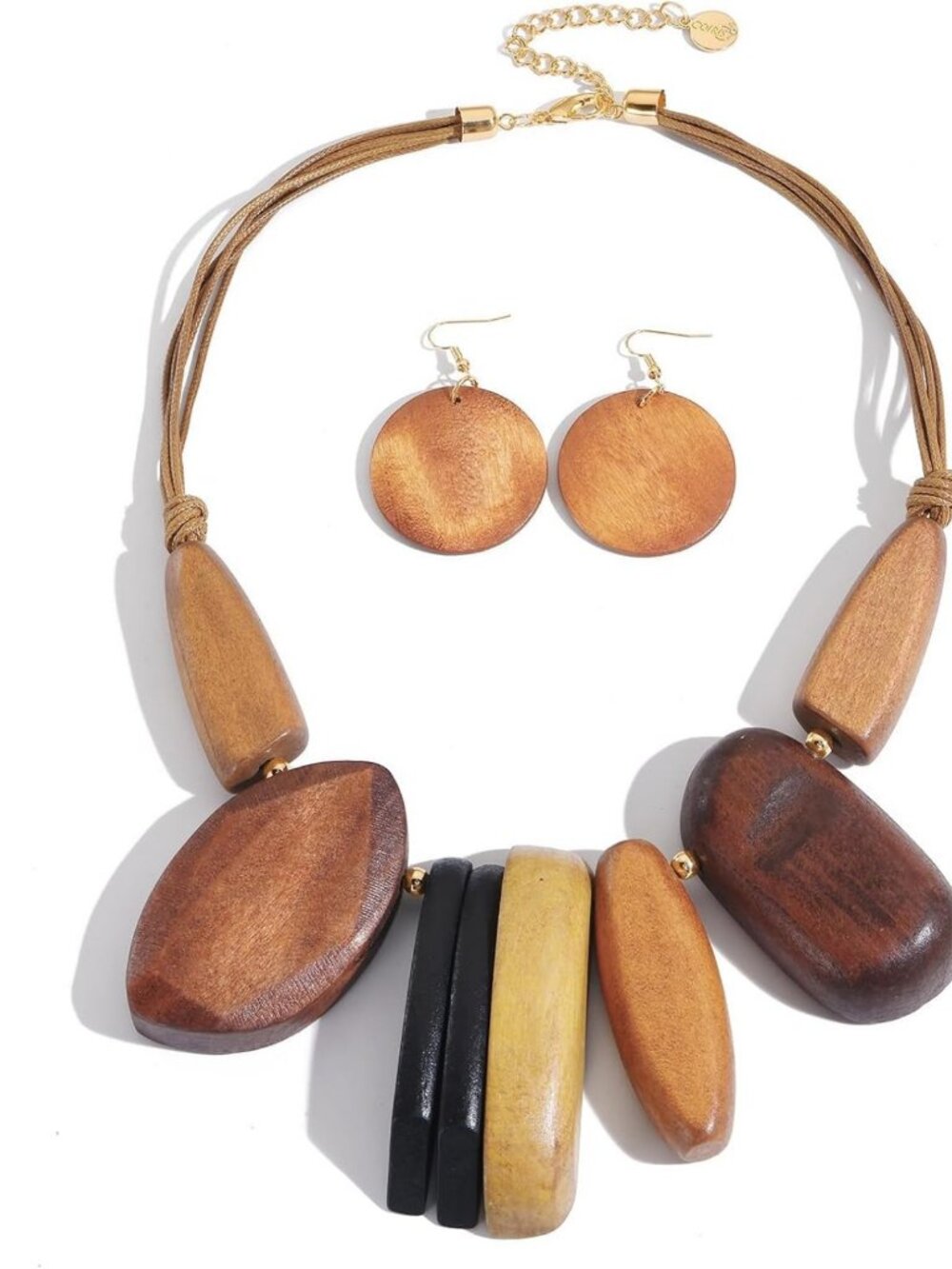 Boho Chunky Statement Necklace & Earring Set - Wooden Jewelry for Women
